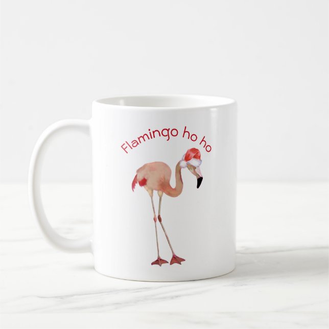 Taza De Café Flamingo ho ho pun acuarela Navidades vacaciones (Izquierda)