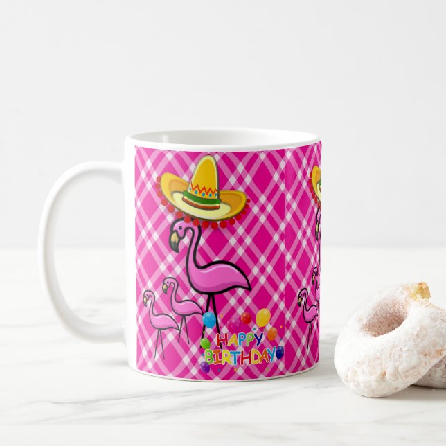 Taza De Café Flamingo Mug Happy Birday Mug (Con donut)