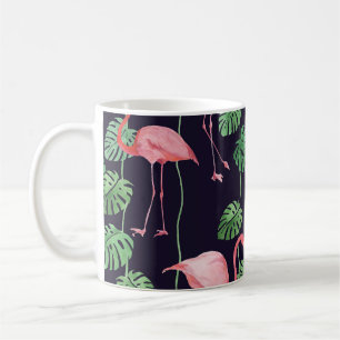 Taza De Café Flamingo Oscuro: Pequeño Patrón De Acuarela.