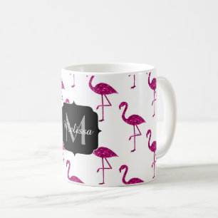 Taza De Café Flamingo parduzco Patrón de chispas rosas Monogram