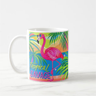 Taza De Café Flamingo rosa Estacionamiento tropical en una pier