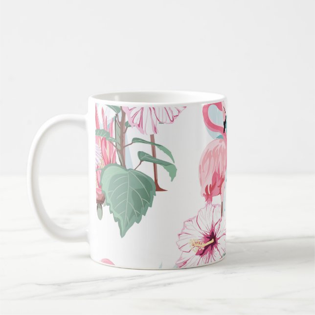 Taza De Café Flamingo Rosa: Flores Exóticas Sin Marea. (Izquierda)