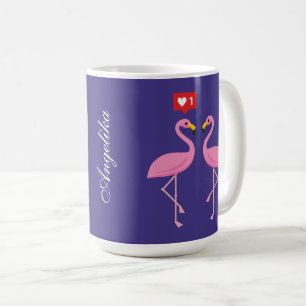 Taza De Café Flamingo Rosa lindo como Pastel de Corazón Añadi