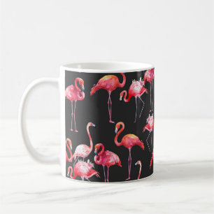 Taza De Café Flamingo Rosa: Patrón acuarela tropical.