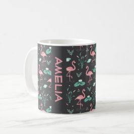 Taza De Café Flamingo rosa patrón gris nombre lindo