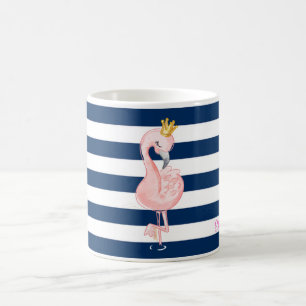 Taza De Café Flamingo Rosa, Rayas Azul Marino Corona