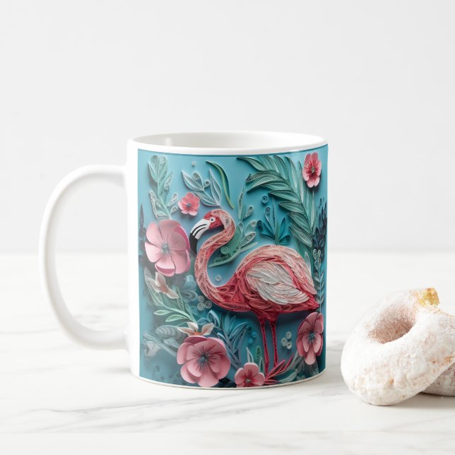 Taza De Café Flamingo rosa trópico impreso con aspecto 3D (Con donut)