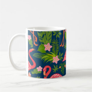 Taza De Café Flamingo rosa: Vintage a rayas turquesas