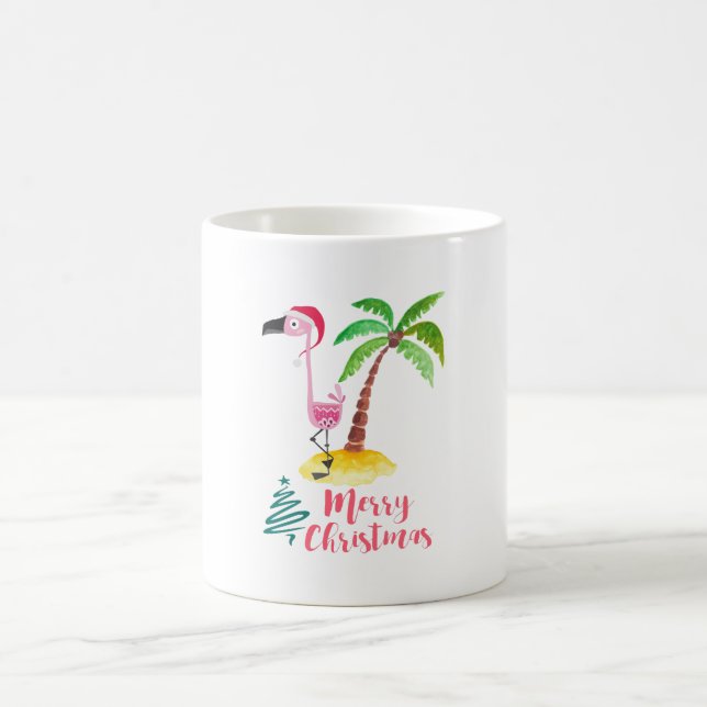Taza De Café Flamingo Rosado En Un Sombrero De Papá Noel (Centro)