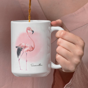 Taza De Café Flamingo rosado giratorio con cualquier nombre