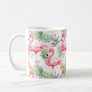 Taza De Café Flamingo tropical colorido y hojas