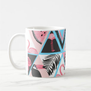 Taza De Café Flamingo tropical en mosaico, patrón de palma.