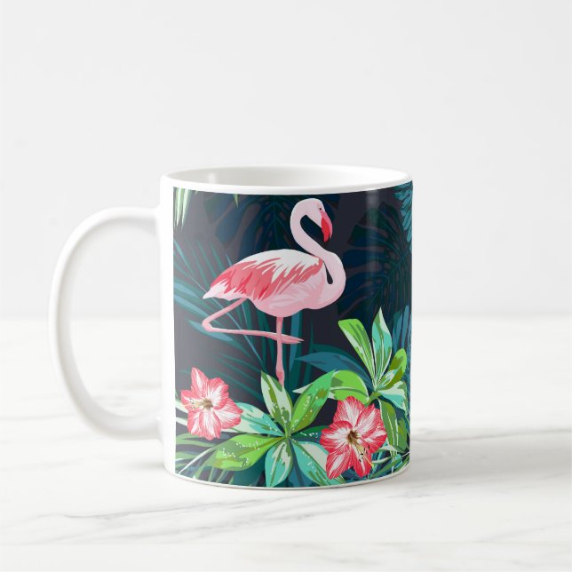 Taza De Café Flamingo tropical: Patrón de flores de verano (Izquierda)