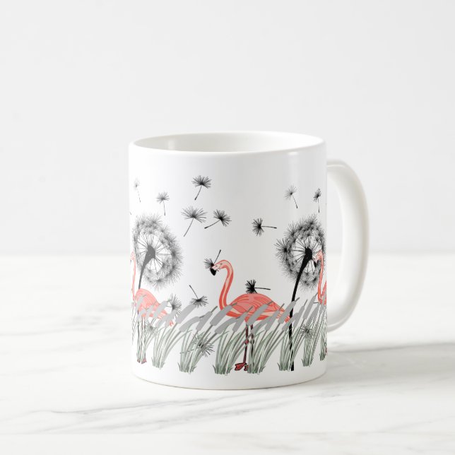 Taza De Café Flamingo vibrante con Dandelion y Grass Reed (Anverso derecho)