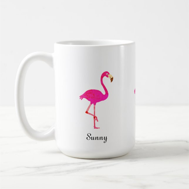 Taza De Café Flamingo y caligrafía rosados (Izquierda)