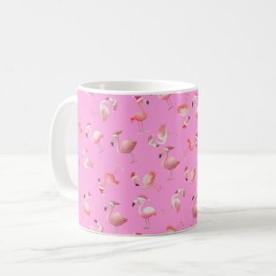 Taza De Café Flamingos de Navidad dispersos sobre rosa