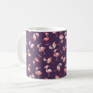 Taza De Café Flamingos de Navidad Lanzados sobre Morado Oscuro