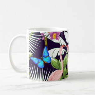 Taza De Café Flamingos, plantas tropicales: patrón vintage.