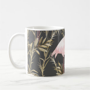 Taza De Café Flamingos rosas y plantas doradas patrón sin fisur