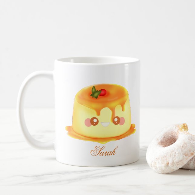 Taza De Café Flan Española De Caramelo Suave Y Cremosa (Con donut)