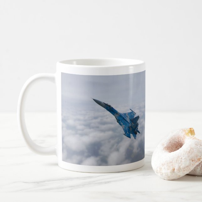 Taza De Café Flanker SU-27 Sobre Las Nubes (Con donut)