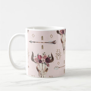 Taza De Café Flechas y cráneo de Boho, patrón de acuarela.