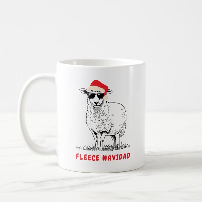 Taza De Café Fleece Navidad Sheep en gafas de sol (Izquierda)