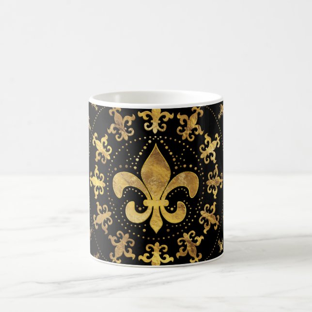 Taza De Café Fleur-de-lis - adorno circular - Oro y negro (Centro)