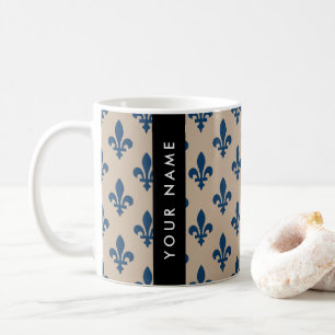 Taza De Café Fleur de Lis, Azul Marino sobre Beige, Real, Tu No
