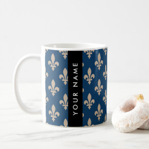 Taza De Café Fleur de Lis, beige sobre azul marino, real, tu no