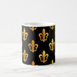 Taza De Café Fleur de Lis/negro/oro/fondo DIY