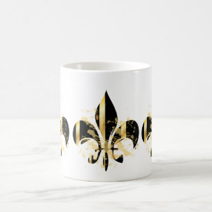 Taza De Café Fleur de Lis negro y oro