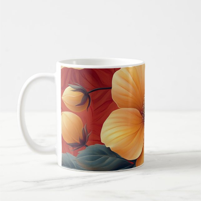 Taza De Café Fleurs vibrantes sur fond rouge 🌼 (Izquierda)