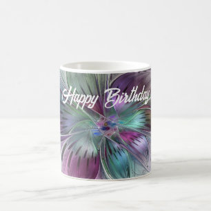 Taza De Café Flor Abstracta Colorida Arte Fractal Floral Modern