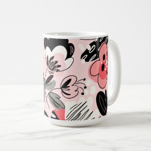 Taza De Café Flor abstracta gris brillante y sobredimensionada