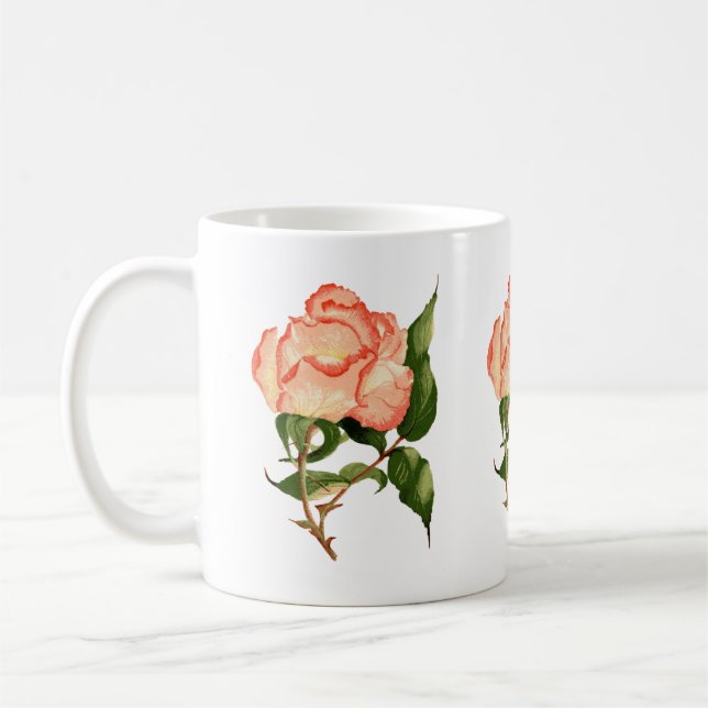 Taza De Café Flor acuarela de melocotón rosa Mug (Izquierda)