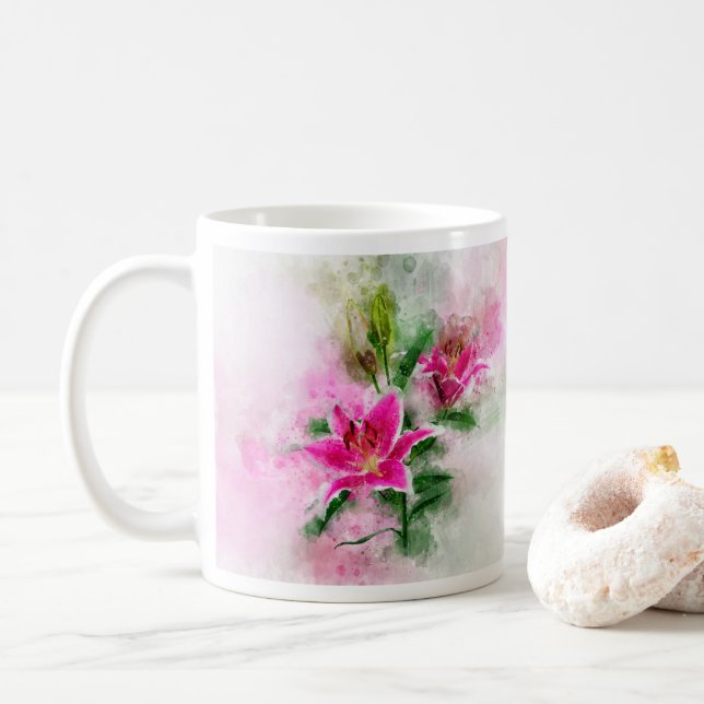 Taza De Café Flor acuarela de Stargazer Lily - wb 02 (Con donut)