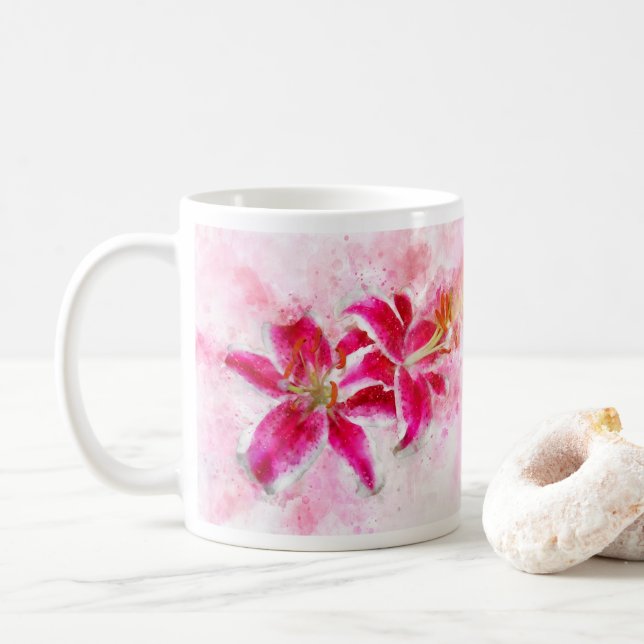 Taza De Café Flor acuarela de Stargazer Lily - wb 03 (Con donut)