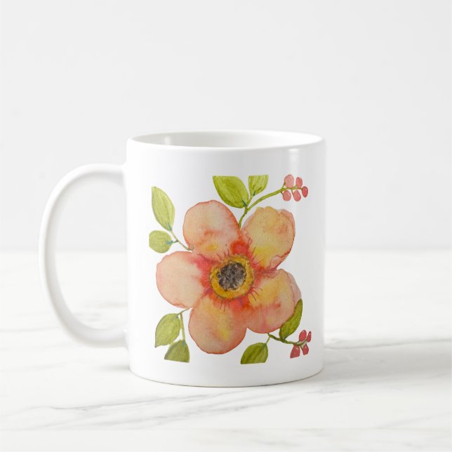 Taza De Café Flor acuarela personalizada (Izquierda)