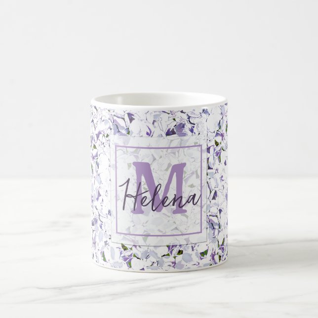 Taza De Café Flor acuarela ramo de hortensias. café mu (Centro)