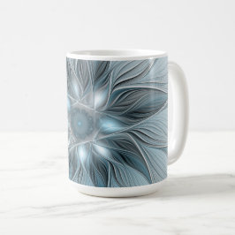Taza De Café Flor alegre Abstracto Floral Gris azul Fractal