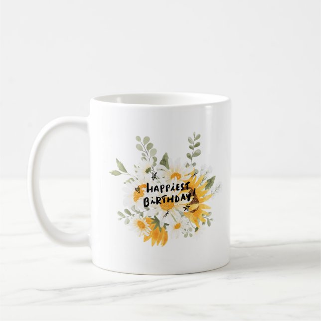 Taza De Café Flor amarilla de cumpleaños (Izquierda)