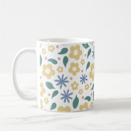 Taza De Café Flor amarilla y azul esbozada