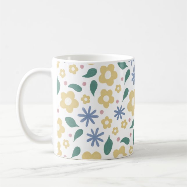 Taza De Café Flor amarilla y azul esbozada (Izquierda)