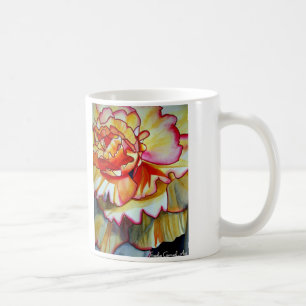 Taza De Café Flor amarillo Begonia acuarela arte original