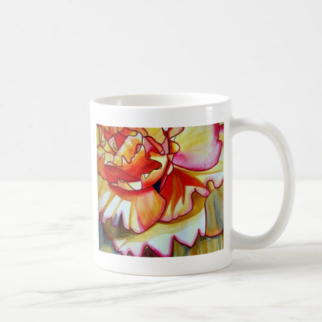 Taza De Café Flor amarillo Begonia acuarela arte original (Derecha)