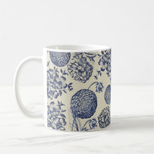 Taza De Café Flor azul anticuada impresa floral