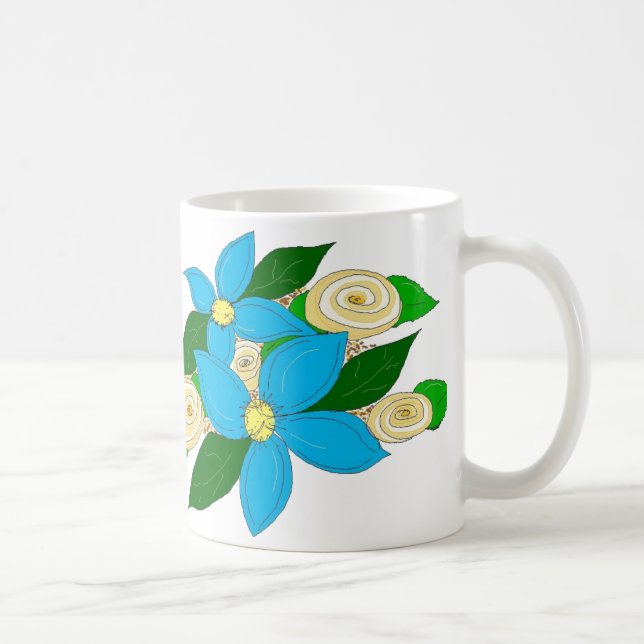 Taza De Café Flor azul brillante (Derecha)