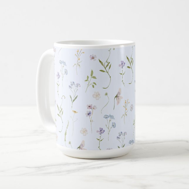 Taza De Café Flor azul Floral Floral elegante verano Baby Showe (Anverso izquierdo)