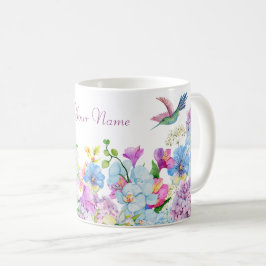 Taza De Café Flor azul morado de color de agua